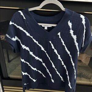 Chico's Navy and White V-Neck top. Cotton, Modal, spandex. Small.